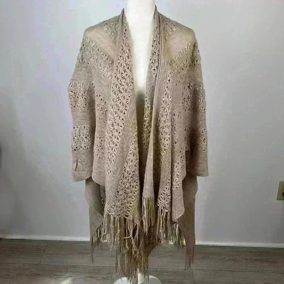 Maurices Tan Knit Poncho Sweater One Size - Picture 1 of 6